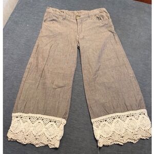 Persnickety Girls Brown Wide Leg Pants Crochet Lace Trim Boho Cotton Size 6y